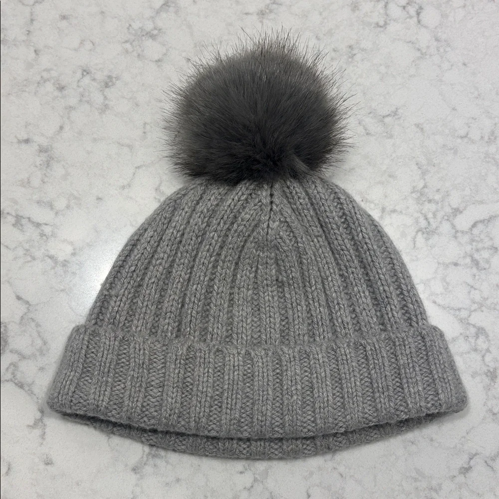 J. Crew Ribbed Beanie Hat in Gray with Gray Pom Pom‎